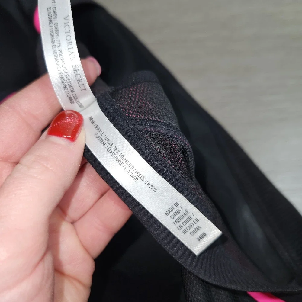 Victoria's Secret VSX Incredible Padded Racerback Pink Black Sports Bra34DD, Uw